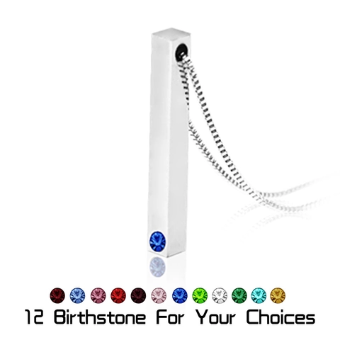 Minimalist 304 Stainless Steel 12 Birthstone Vertical Bar Pendant Necklace For Women Gold Rose Gold Box Chain Jewelry