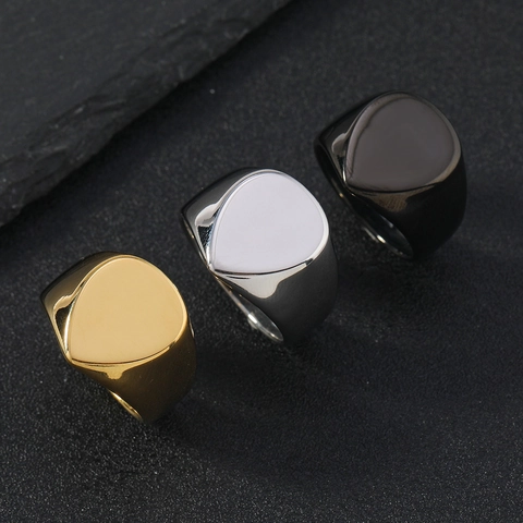 Minimalist Stainless Steel Signet Ring For Men Water Drop Shield Shape Geometric Polished Glossy Fashion Jewelry Band Ring