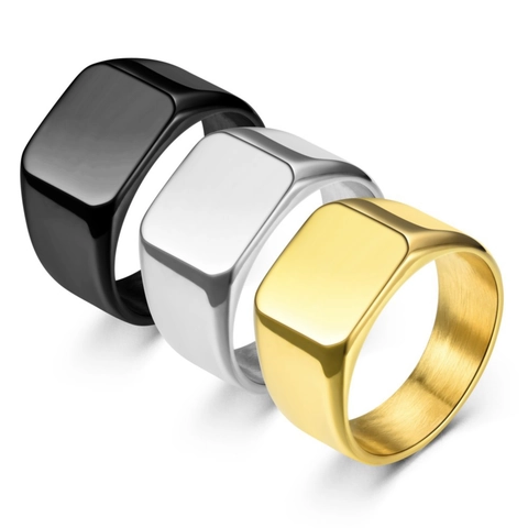 Anello con Sigillo Quadrato in Acciaio Inossidabile Minimalista per Uomo Anello Geometrico Lucido Gioielli di Moda Accessorio