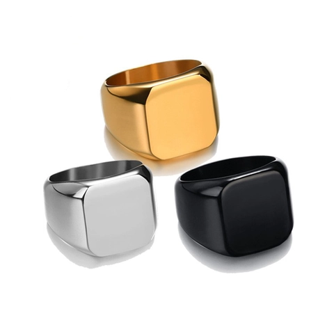 Anello con Sigillo Quadrato in Acciaio Inossidabile Minimalista per Uomo Anello Geometrico Lucido Gioielli di Moda Accessorio
