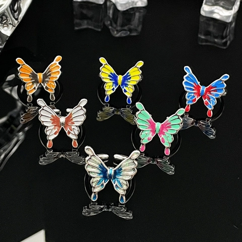 Adjustable Liquid Enamel Butterfly Opening Ring For Women Cool Sweet Irregular Gradient Color Copper Alloy Butterfly Finger Ring Jewelry