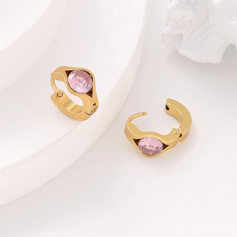Luxury 304 Stainless Steel Gold Plated Huggie Hoop Earrings For Women Round Colorful Zirconia Inlaid Daily Jewelry