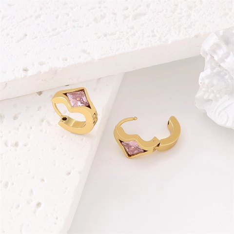304 Stainless Steel Square Zirconia Huggie Earrings 18K Gold Plated Geometric Hollow Hoops Elegant Jewelry For Women