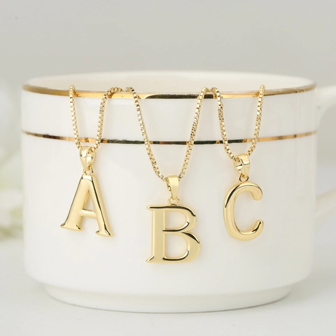 Fashion Copper Initial Alphabet Letter A-Z Pendant Necklace For Men Women Gold Silver Plated Box Chain Minimalist Jewelry Gift