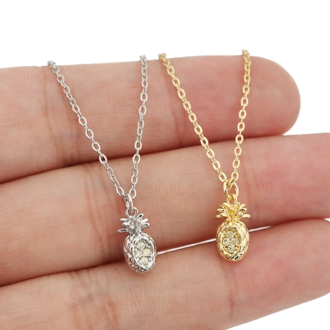 Collana con Ciondolo Ananas Originale Rame Zircone Placcato Oro Argento Catenina Sottile Gioielli Divertenti a Forma di Frutta