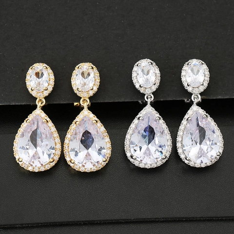 Lussuosi Orecchini a Clip in Rame con Zirconia a Goccia d'Acqua per Donna Eleganti Gioielli a Forma di Pera Senza Buco
