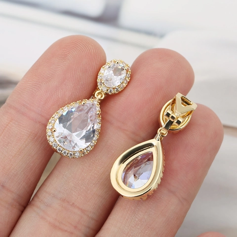 Lussuosi Orecchini a Clip in Rame con Zirconia a Goccia d'Acqua per Donna Eleganti Gioielli a Forma di Pera Senza Buco
