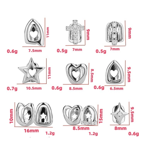 Hip Hop Grillz Heart Star Cross Hollow Tooth Cap Copper Zirconia Gold Silver Teeth Decoration Jewelry For Halloween Party Unisex