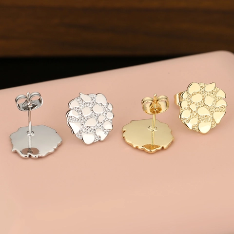 Französische Vintage Unregelmäßige Geometrische Ohrstecker Für Damen Kupfer Nugget Strukturierte Gold Silber Ohrringe Schmuck
