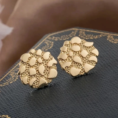 Französische Vintage Unregelmäßige Geometrische Ohrstecker Für Damen Kupfer Nugget Strukturierte Gold Silber Ohrringe Schmuck