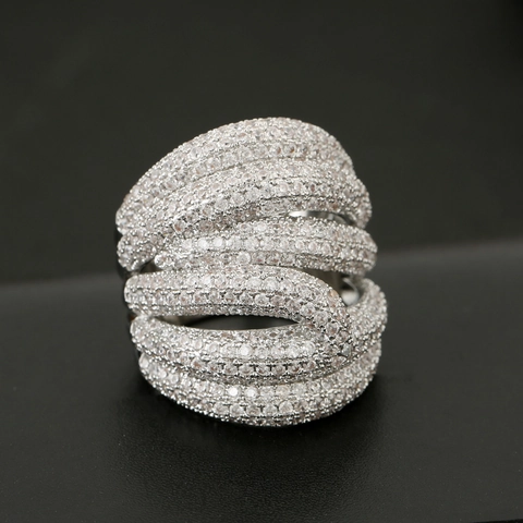 Exaggerated Hip Hop Geometric Multi Layer Winding Wide Band Ring Copper Silver Plated Full Micro Pave Zirconia Statements Finger Ring Jewelry