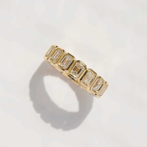Luxury Gold Plated Copper Eternity Ring Emerald Cut Zirconia Bezel Setting Rectangular Geometric Band Ring For Women Men