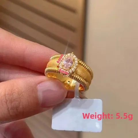 Vintage Palace Copper Zirconia Ring For Women Wide Band Brushed Texture Oval Stone Inlaid Gold Plated Fashion Jewelry Gift