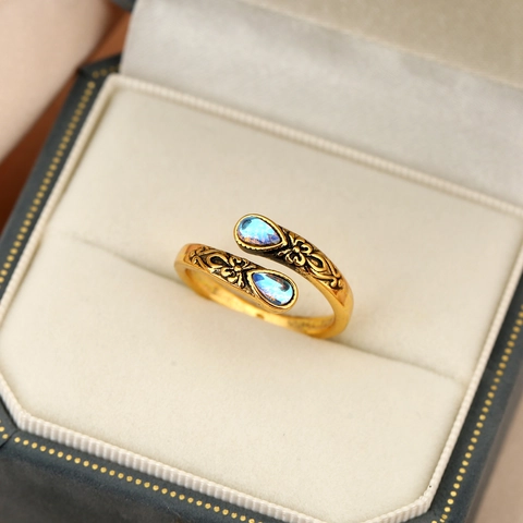 Anello in Rame con Zirconia Vintage Vittoriano Bohemien per Donna Rilievo Floreale Fiocco Invecchiato Anello Regolabile Gioielli