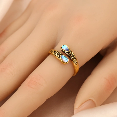 Anello in Rame con Zirconia Vintage Vittoriano Bohemien per Donna Rilievo Floreale Fiocco Invecchiato Anello Regolabile Gioielli