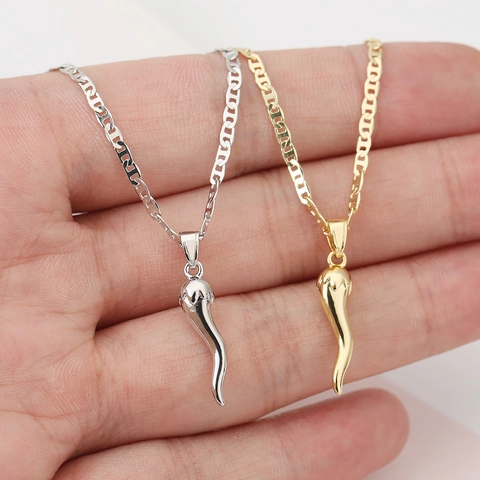 Mode Koperen Cornicello Chilipeper Hanger Ketting Voor Vrouwen Goud Zilver Gegalvaniseerd Italiaanse Hoorn Geluk Sieraden Cadeau