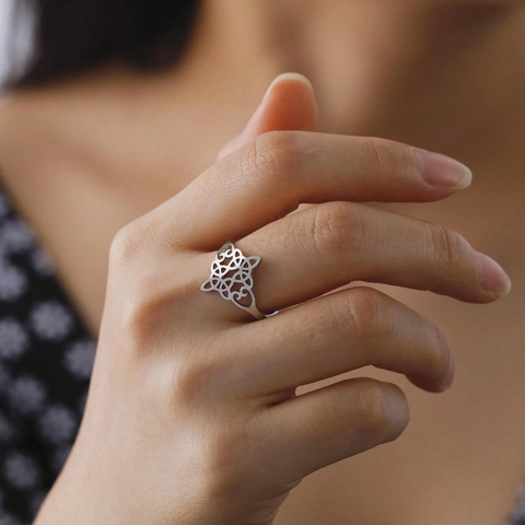 Vintage Keltischer Knoten Edelstahl Offener Ring Für Damen Hexenknoten Verstellbarer Geometrischer Hohler Schmuck Ring