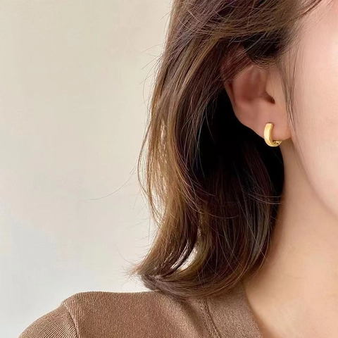 Minimalist Copper U-Shaped Chunky Huggie Earrings Gold Silver Rose Gold Plated Polished Thick Small Hoop Earrings For Women Jewelry