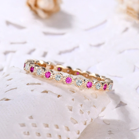 Anello Eternity in Rame Placcato Oro Rosa Con Zirconia Rosa E Bianca Per Donna Dolce Elegante Minimalista Gioielli Da Dito