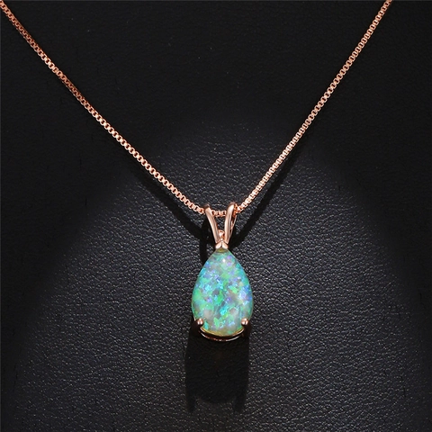 Elegante Wassertropfen Opal Anhänger Halskette Kupfer Roségold Silber Vergoldet Irisierender Edelstein Schmuck Für Damen