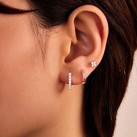Elegant Copper Zirconia Flower Stud Earrings Rhinestone Lucky Clover Hoop Earrings For Women Minimalist Geometric Jewelry Accessories