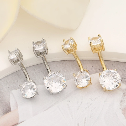 Zirconia Belly Button Ring Gold Silver Plated Copper Sexy Navel Piercing Jewelry For Women Pole Latin Dance Body Jewelry