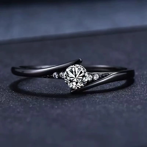 Minimalist Black Electroplated Copper Ring For Women Men Round Zirconia Inlaid Bypass Design Fashion Finger Jewelry Party Gift