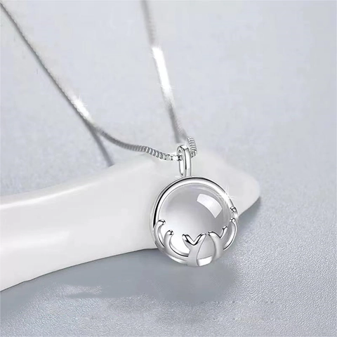 Copper Zirconia Deer Horn Pendant Necklace Silver Plated Round Stone Box Chain Women Elegant Birthday Gift Jewelry