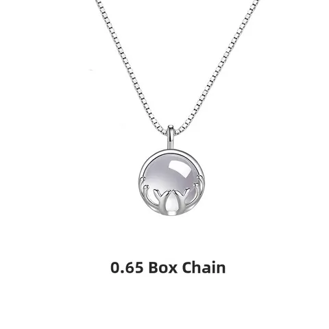 Copper Zirconia Deer Horn Pendant Necklace Silver Plated Round Stone Box Chain Women Elegant Birthday Gift Jewelry