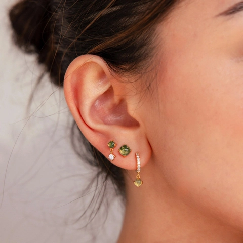 French Vintage Natural Moss Agate Earrings French Design Zircon Inlaid Geometric Copper Earrings For Women Fashion Jewelry