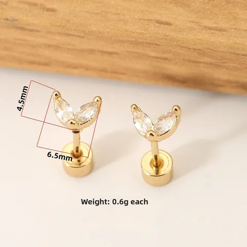 Butterfly Zirconia Copper Stud Earrings For Women Tiny Gold Silver Plated Marquise Cut Zircon Flat Back Screw Piercing Jewelry