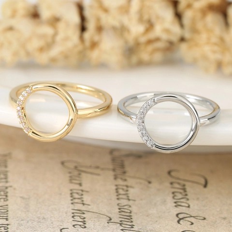 Minimalist Geometric Hollow Round Ring Copper Zirconia Inlaid Electroplated Finger Ring For Women Daily Jewelry Gift