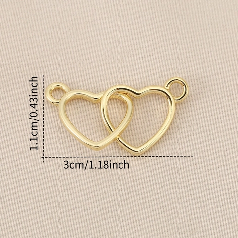 Colgante Conector de Doble Corazón de Cobre Bañado en Oro 18K DIY Collar Pulsera Fabricación de Joyas Colgantes Mujer Regalo