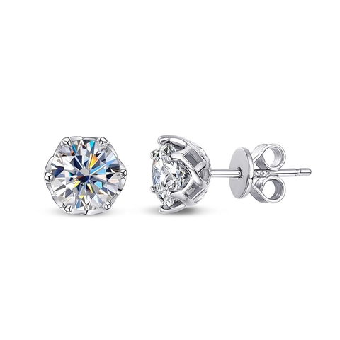 Elegant Six-Claw Crown Stud Earrings With 925 Sterling Silver Earring Post Copper Zirconia Round Earrings For Women Jewelry Gift