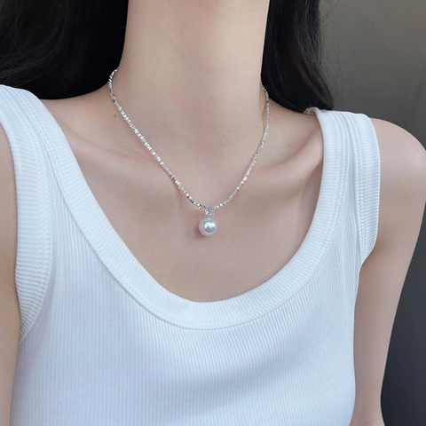 Franse Stijl Verpletterd Zilver Nugget Kunstparel Hanger Ketting Voor Dames Elegante Koperlegering Strass Ingelegde Zirkonia Choker Ketting Sieraden Cadeau