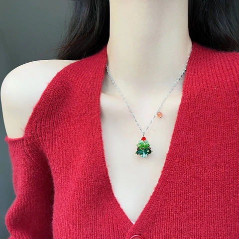 Kerstboom Ster Hanger Sieradenset Voor Dames Groen Rood Kristal 925 Sterling Zilver Stift Koperen Ketting Oorbellen Feestelijk Cadeau
