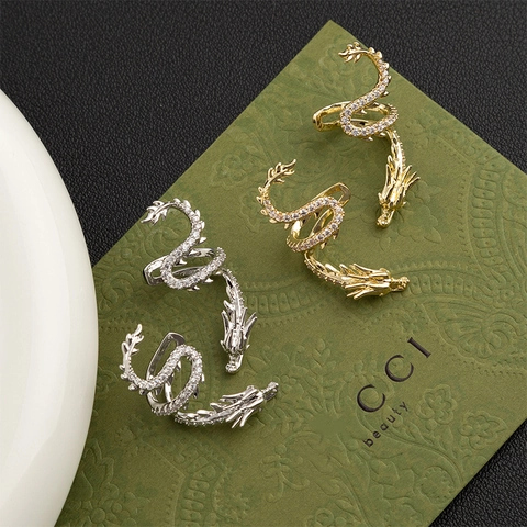 Copper Dragon Ear Cuff Non Pierced Wrap Earrings With Micro Inlaid Zirconia Cool Niche Design Fashion Jewelry For Women