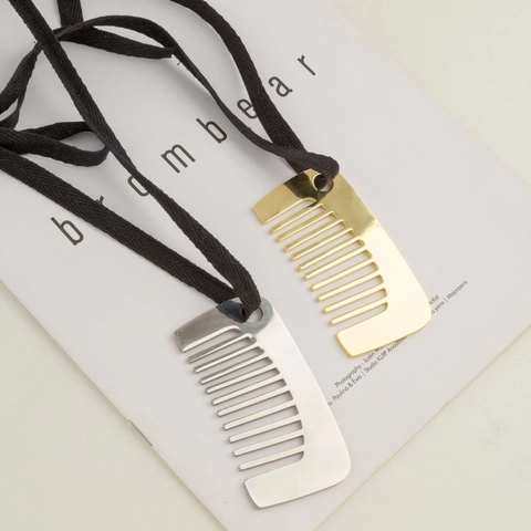Titanstahl Kamm Anhänger Halskette Personalisierte Industriestil Schwarz Samtband Lange Pulloverkette Schmuck Für Damen