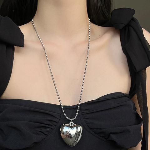 Collar Con Colgante de Corazón Estilo Coreano Para Mujer Cadena de Bolas de Cobre Pulido y Perlas Artificiales de Imitación Joyería
