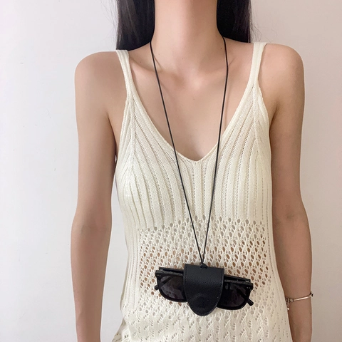 Magnetischer PU Leder Sonnenbrillen Halter Halskette Für Damen Mode Verstellbare Hängende Brillentasche Litschimuster Beutel