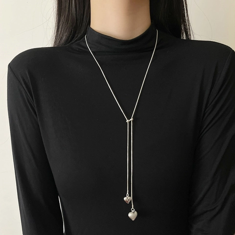 Minimalistische Koperlegering Hart Parel Bal Hanger Y-Vorm Lariat Halsketting Verstelbare Lange Trui Ketting Dames Sieraden
