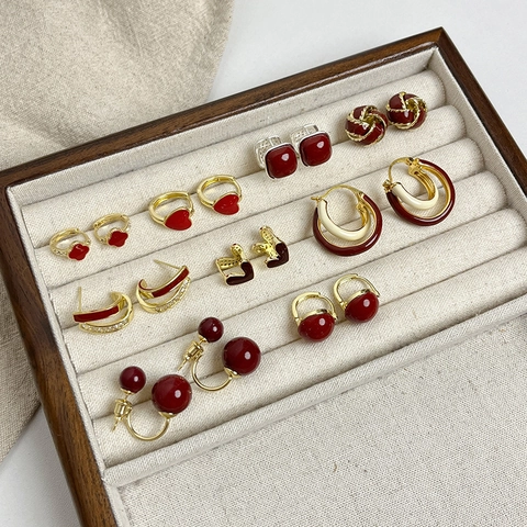 Vintage Koperen Kunstparel Oorbellen Met 925 Sterling Zilver Stift Verguld Strass Emaille Oorknopjes Oorbellen Voor Dames Sieraden