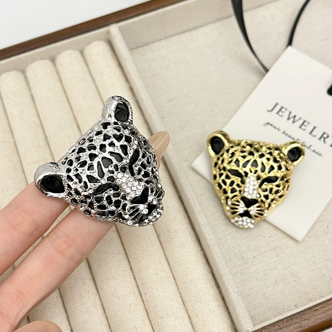 Vintage Leopard Kopf Brosche Kupfer Zirkonia Strass Tier Anstecknadel Luxus Mode Anzug Pullover Accessoires Damen Schmuck