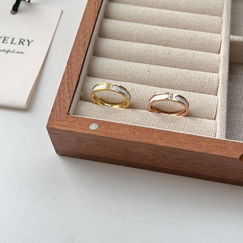 Titanium Staal Schelp Ring Met Zirkonia Voor Vrouwen Goud Roségold Minimalistisch Lichte Luxe Mode Ring Sieraden