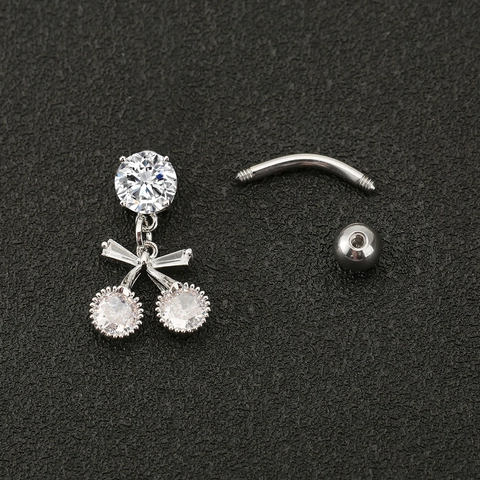 Stainless Steel Copper Zirconia Cherry Belly Piercing Ring With Bowknot Decorative Body Jewelry For Women Gold Silver Rose Gold