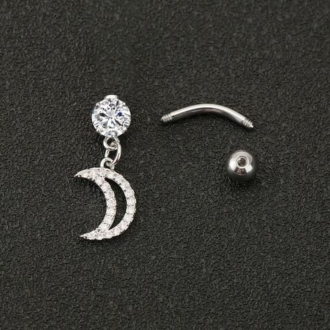 Zirkonia Sichelmond Bauchnabelpiercing Edelstahl Gebogener Stab Bauchpiercing Gold Silber Roségold Damen Körperschmuck Accessoire