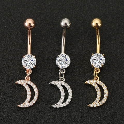Zirkonia Sichelmond Bauchnabelpiercing Edelstahl Gebogener Stab Bauchpiercing Gold Silber Roségold Damen Körperschmuck Accessoire