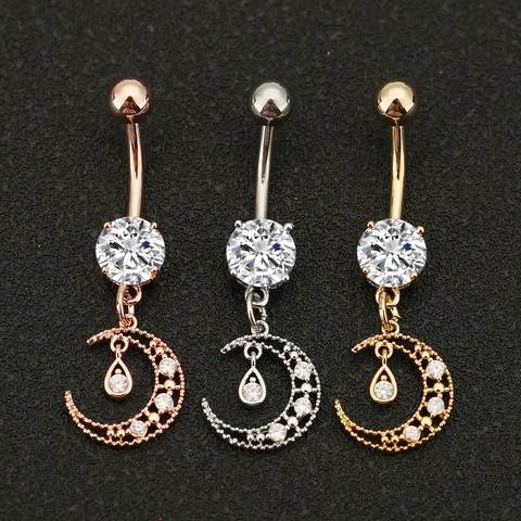 Zircon Moon Water Drop Belly Piercing Ring Stainless Steel Copper Body Jewelry For Women Party Dance Fashion Accessories