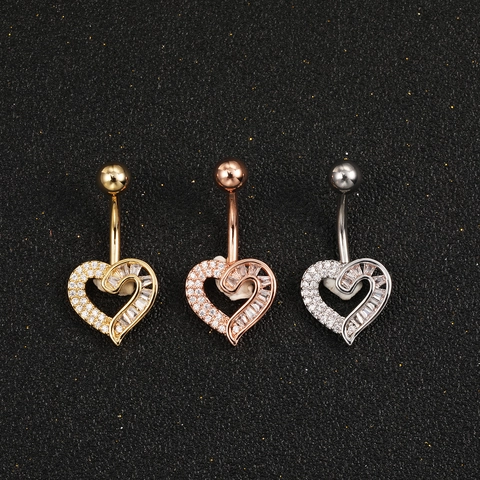 Koperen Zirkonia Hartvormige Navelpiercing 316 Roestvrij Staal Gebogen Staaf Piercing Sieraden Goud Zilver Roségoud Voor Vrouwen Feest