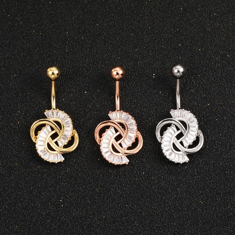 Luxuriöser Zirkonia Verschlungener Knoten Bauchnabelpiercing Für Damen 316L Edelstahl Kupfer Körper Piercing Bauchnabelschmuck